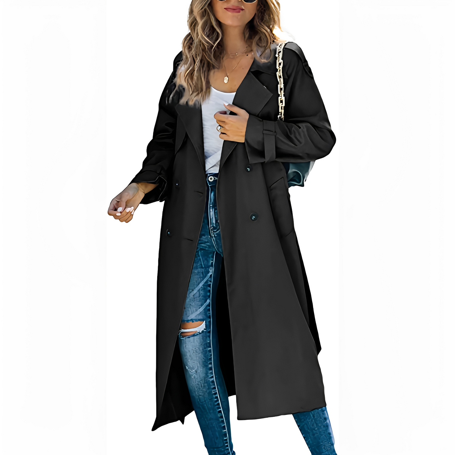 Jodie - Stilfuld lang dobbelt-breasted trenchcoat til damer