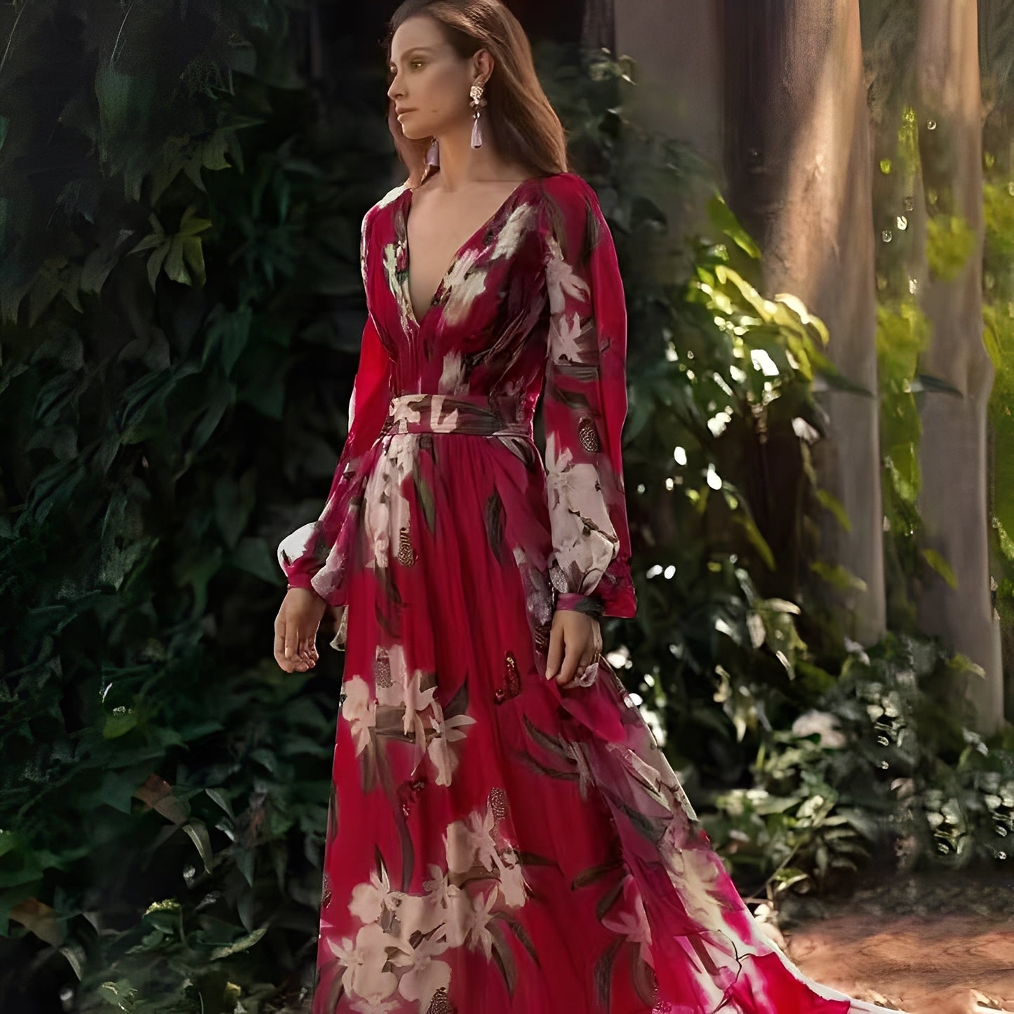 Karine - Lang elegant kjole med V-hals til kvinder