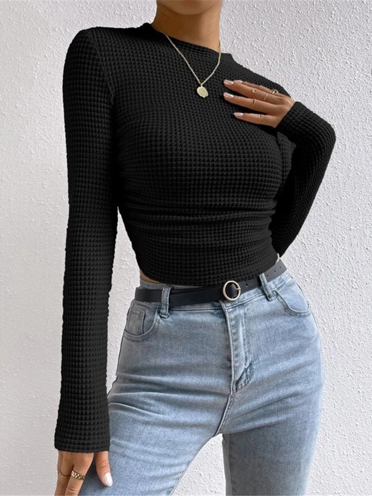 Tessa – Waffelstrik Slim-Pullover