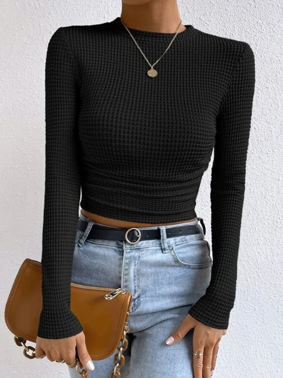 Tessa – Waffelstrik Slim-Pullover
