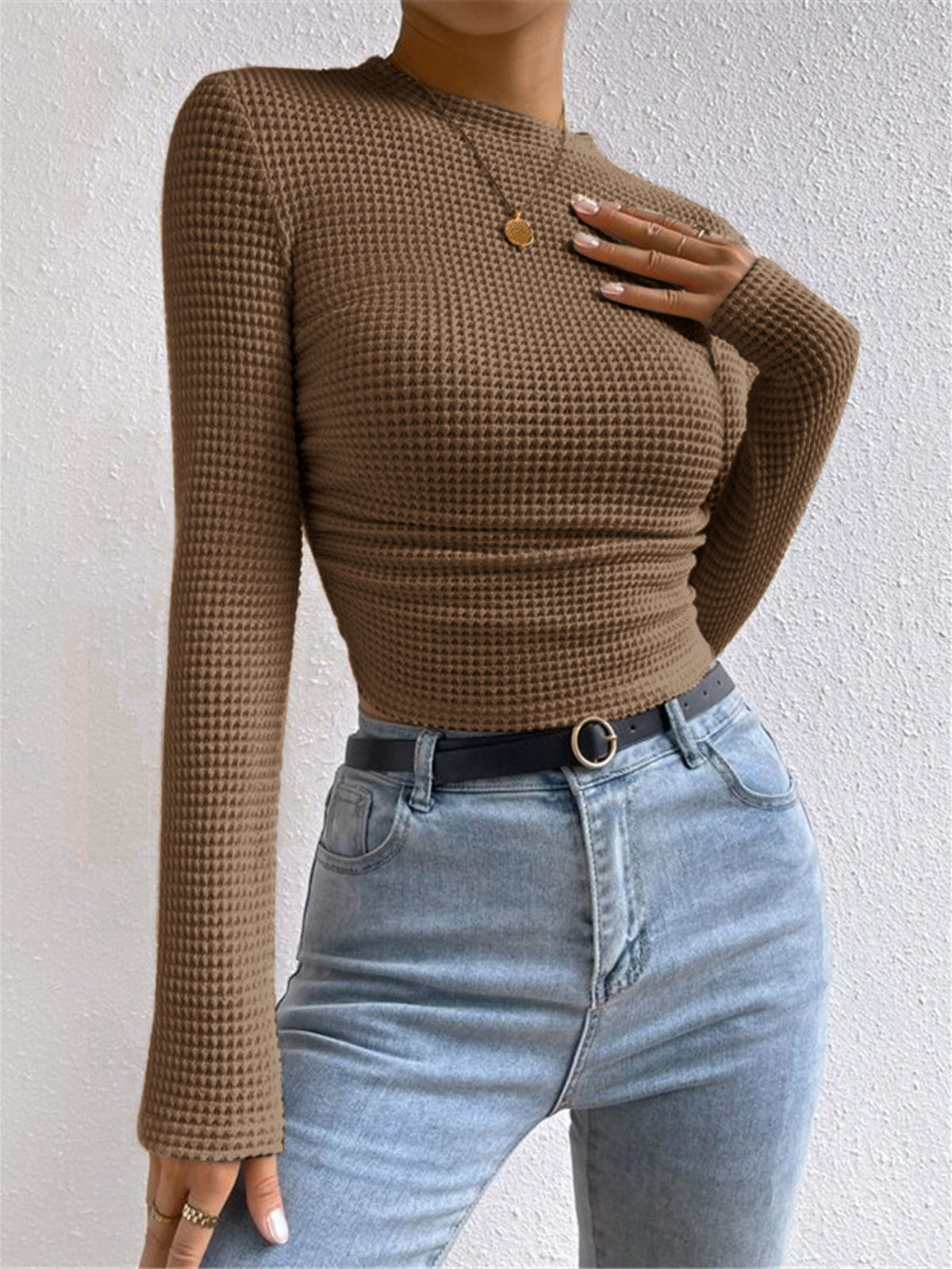 Tessa – Waffelstrik Slim-Pullover