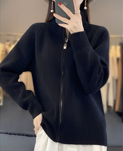 Margaret - Cardigan i uld med lynlås til kvinder