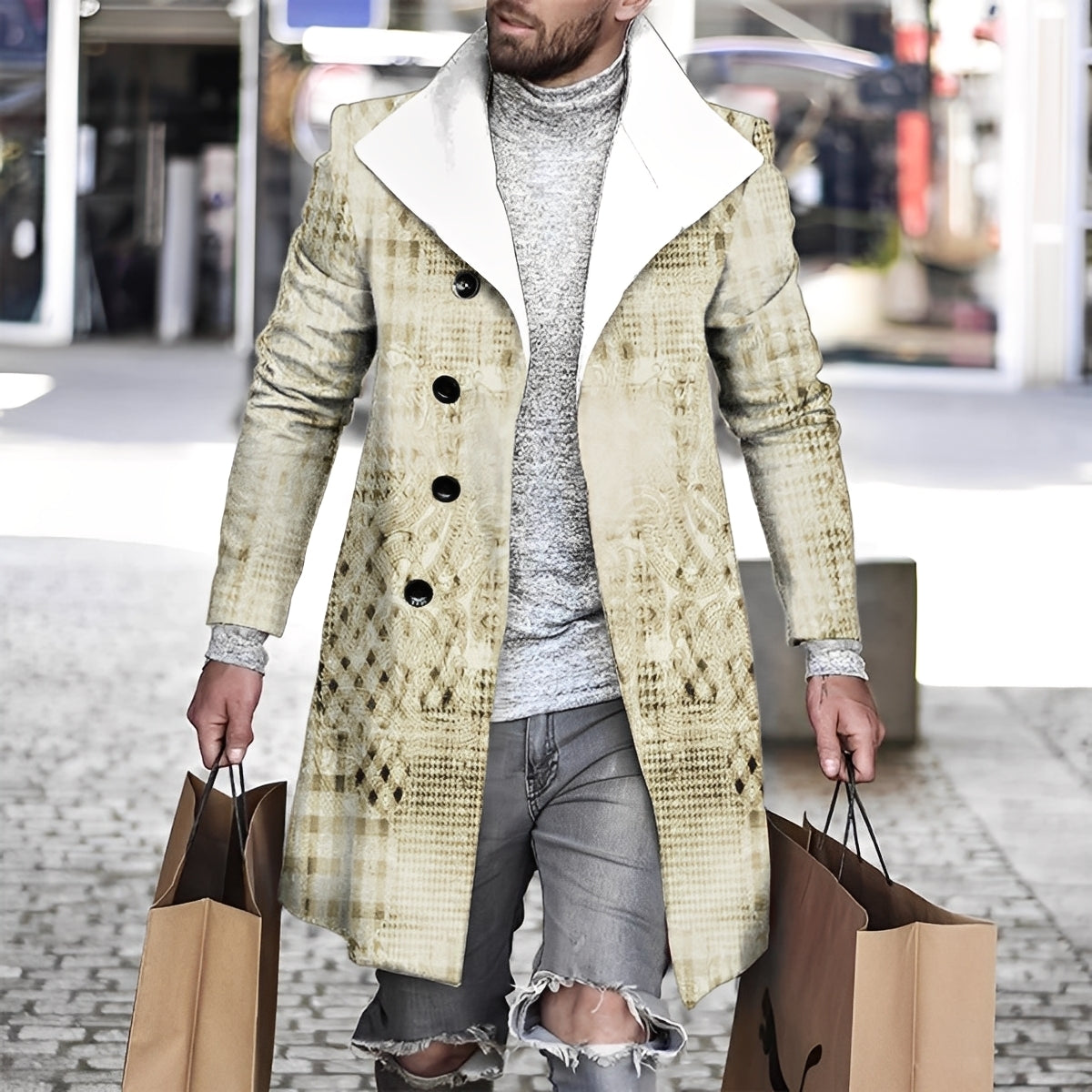 Terry - Stilfuld uldfrakke med ternet mønster til herrer