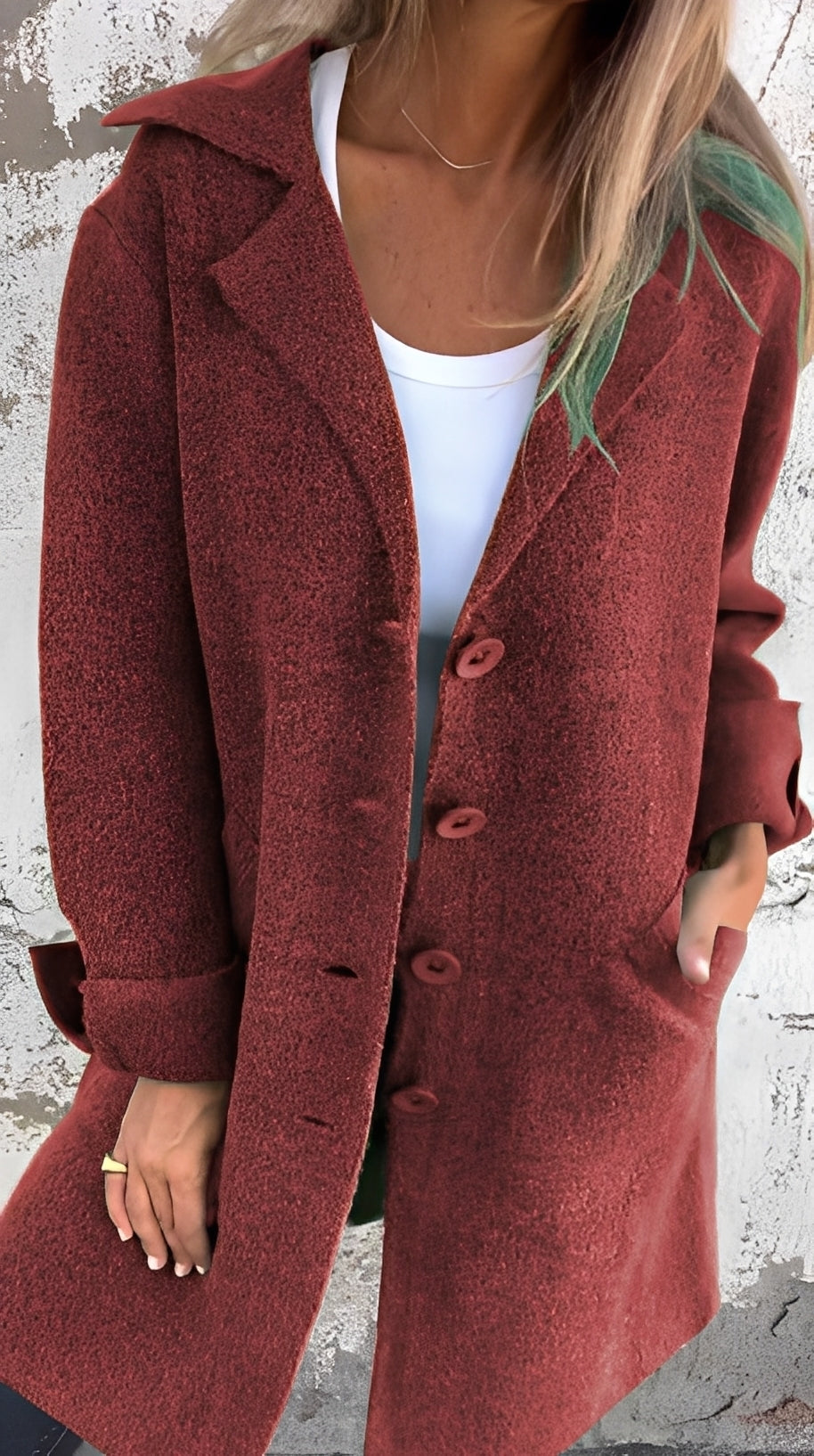 Meridith - Stilfuld lang frakke med reverskrave til damer