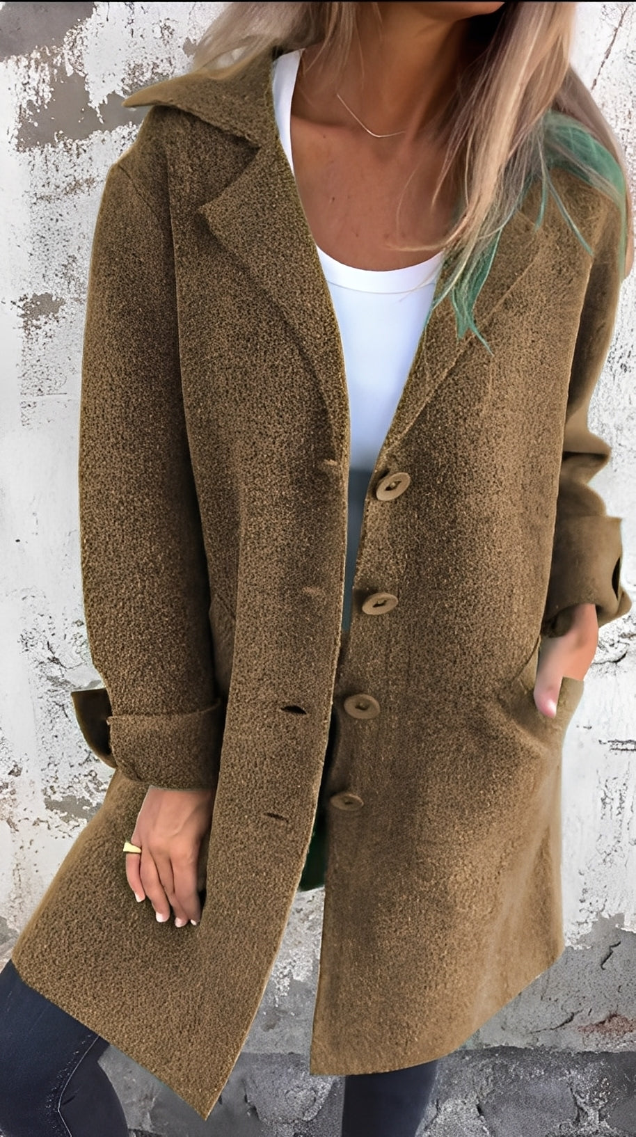 Meridith - Stilfuld lang frakke med reverskrave til damer