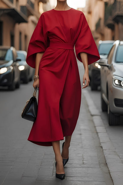 Élise - Elegant kjole med lanterneærmer og bælte til kvinder