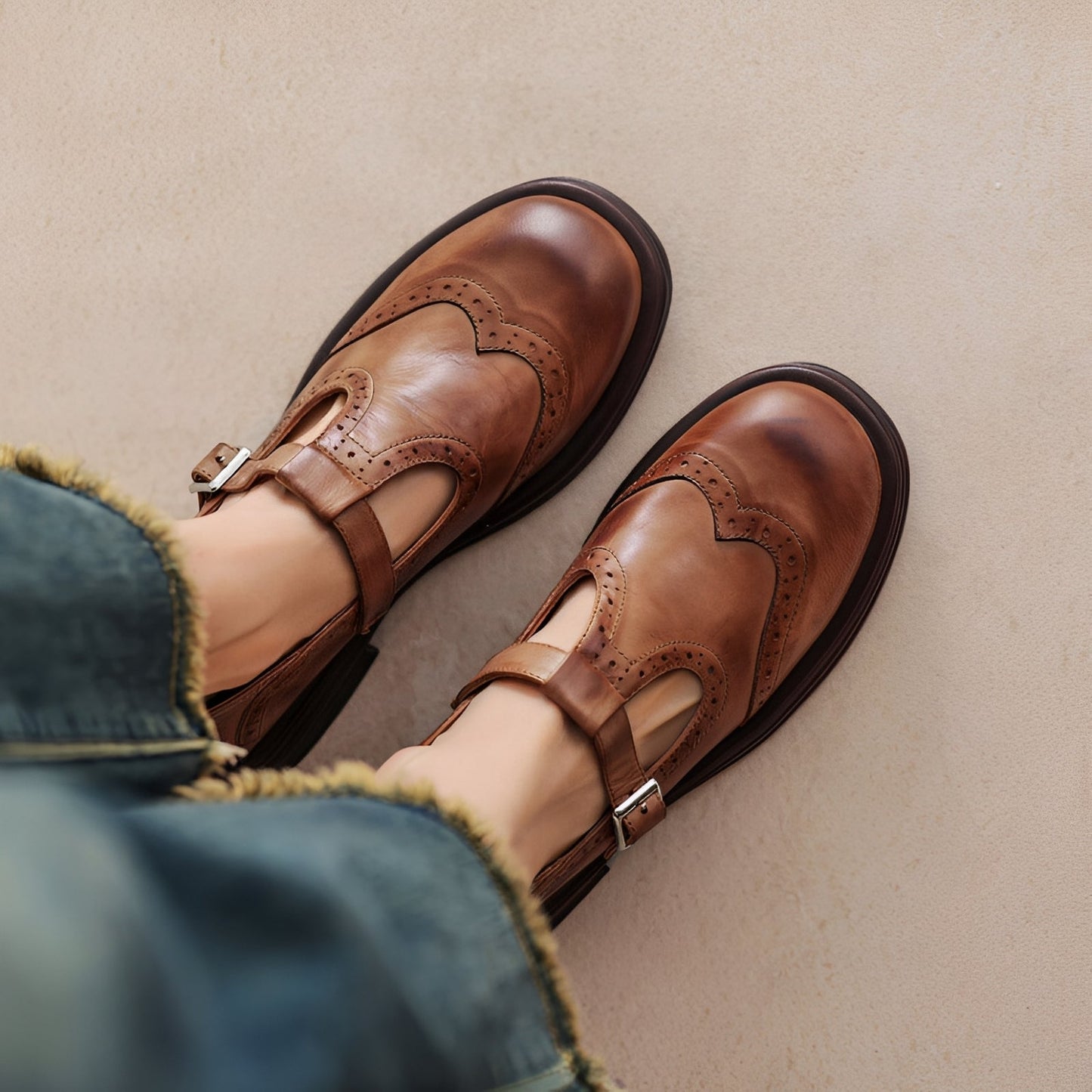 Erika - Retro-sko af tykt læder til damer