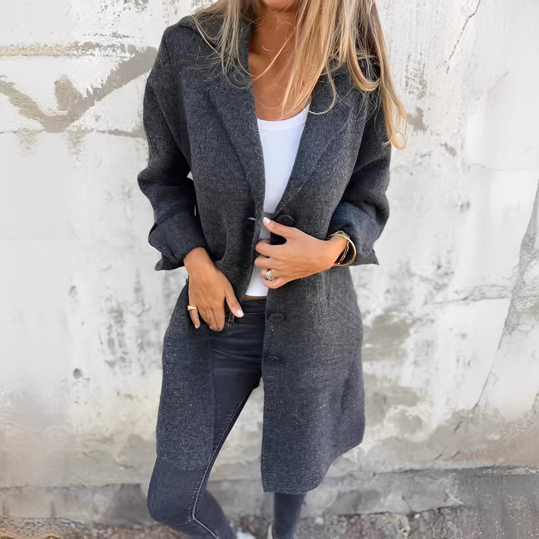 Odile - Lang afslappet frakke med revers til kvinder