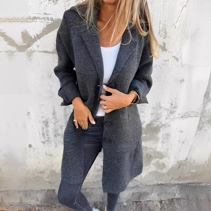 Odile - Lang afslappet frakke med revers til kvinder