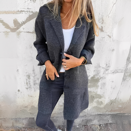 Odile - Lang afslappet frakke med revers til kvinder