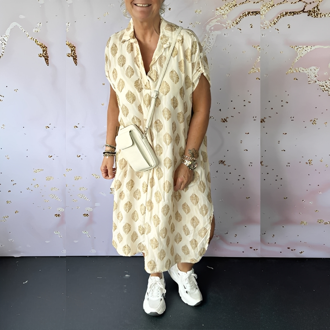 Xandra - Løs elegant kjole i gran til kvinder