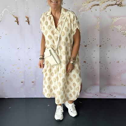 Xandra - Løs elegant kjole i gran til kvinder