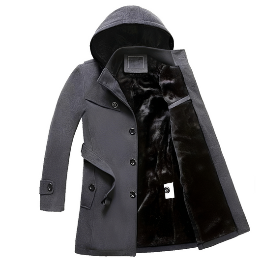 Robert - Moderne, tykke trenchcoat med kunstpelsfor til herrer
