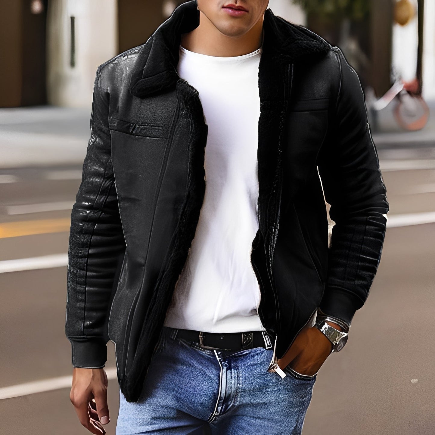 Tommy - Moderne jakke med kunstpelskrave til herrer