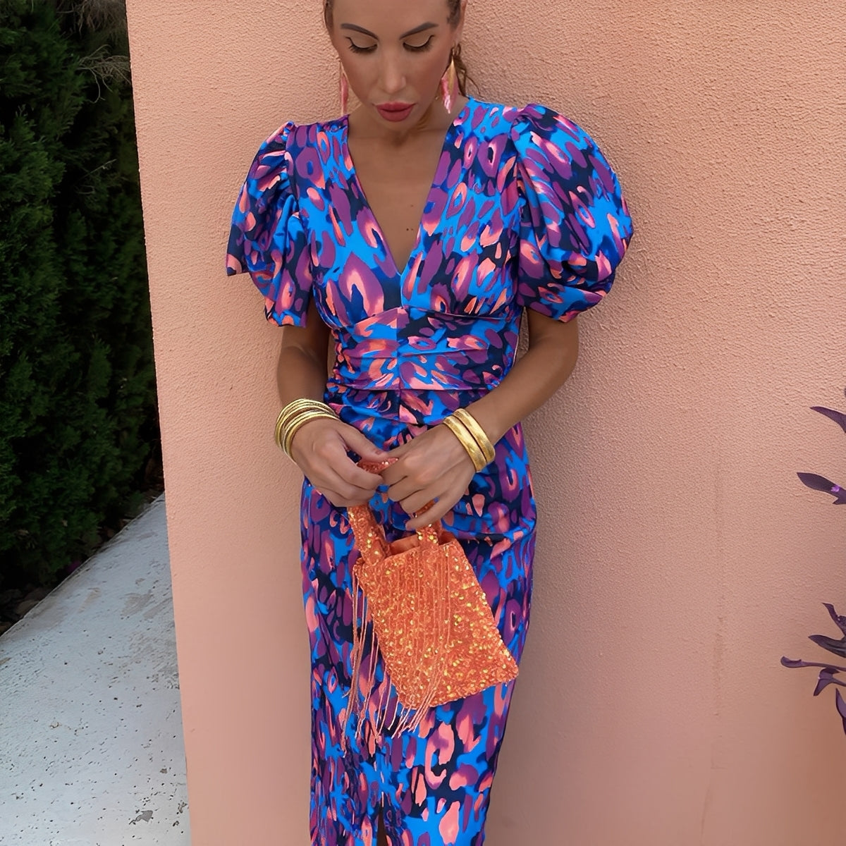 Gaëlle - Farverig kjole med plisserede ærmer til kvinder