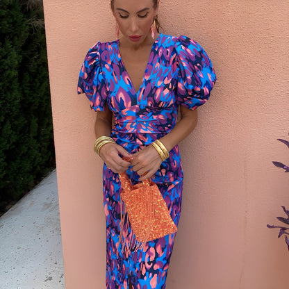 Gaëlle - Farverig kjole med plisserede ærmer til kvinder