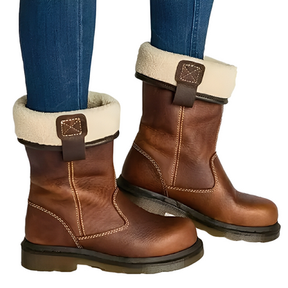 Alexia - Retro-læderstøvler med pelsfor til damer