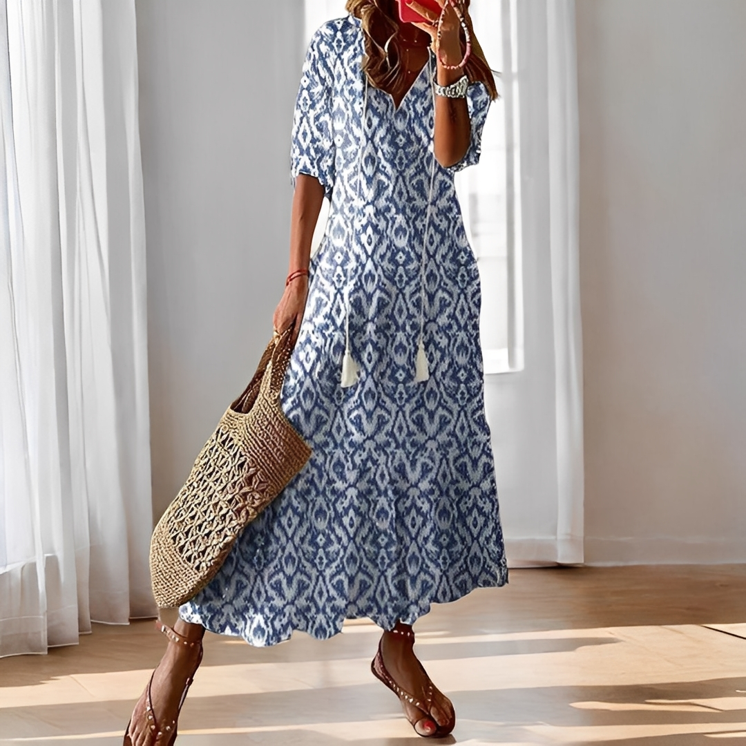 Alica - Afslappet løs kjole med V-hals til kvinder