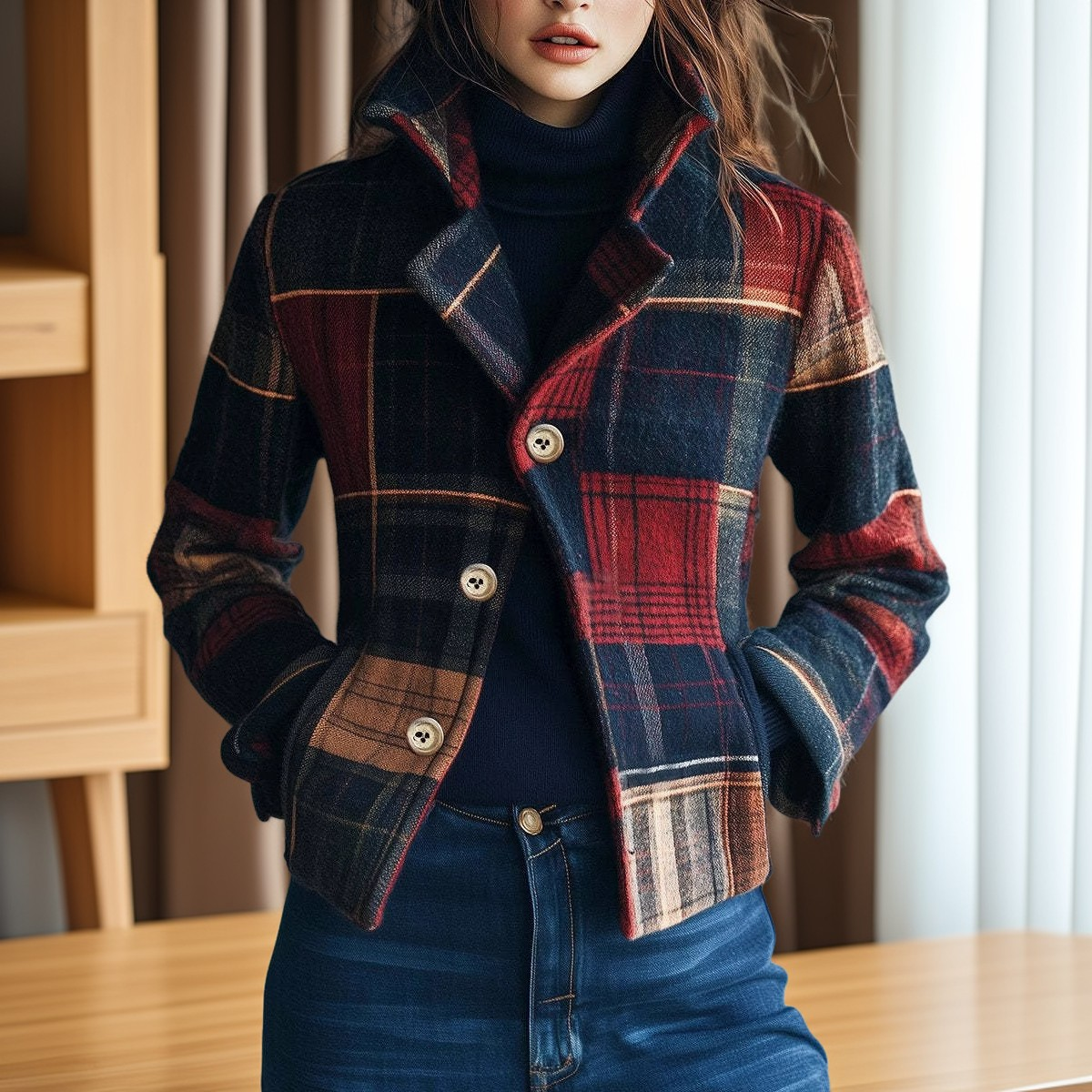 Aubriana - Retro-ternet jakke med ståkrave til damer