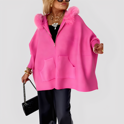 Elvena - Moderne kunstpelsfrakke med hætte til damer