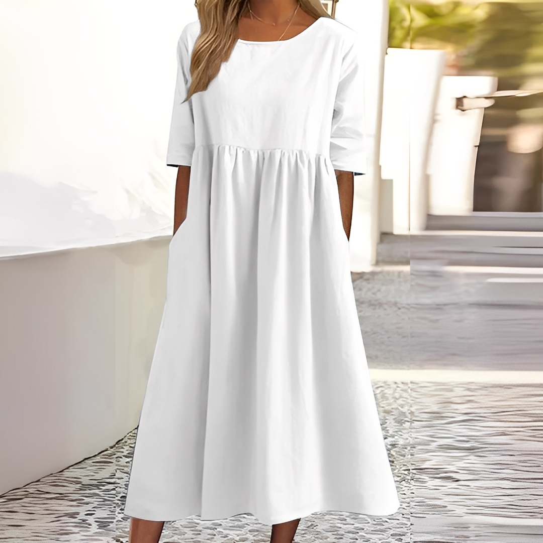 Sylvette - Bomuldskjole til kvinder med rund halsudskæring