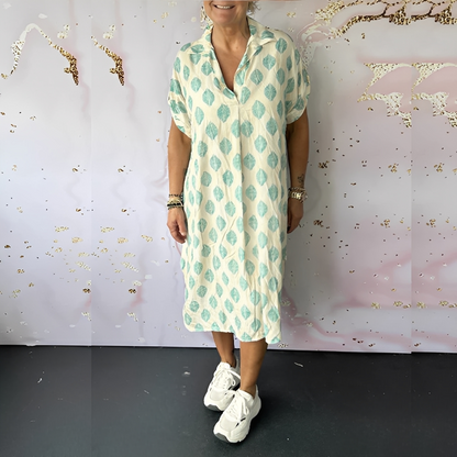 Xandra - Løs elegant kjole i gran til kvinder