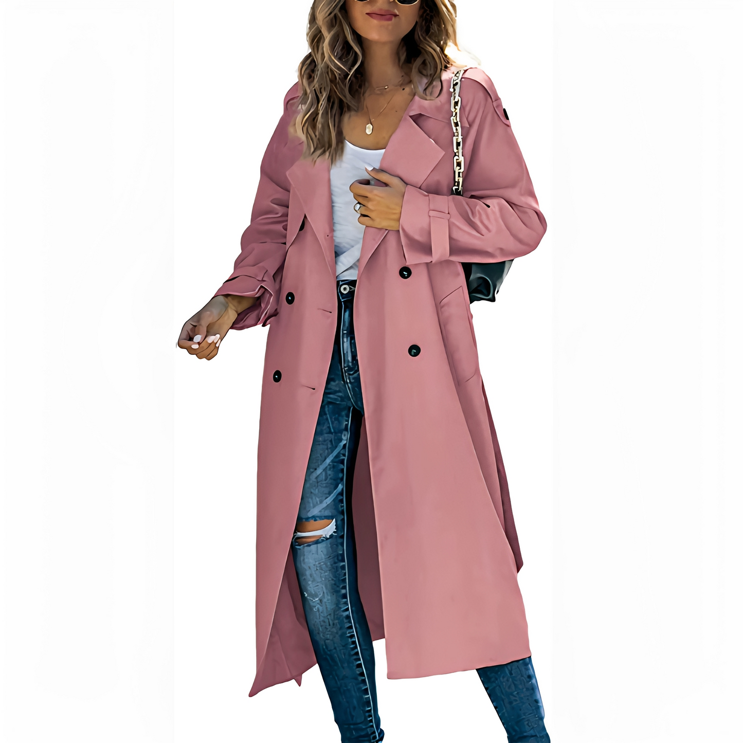 Jodie - Stilfuld lang dobbelt-breasted trenchcoat til damer