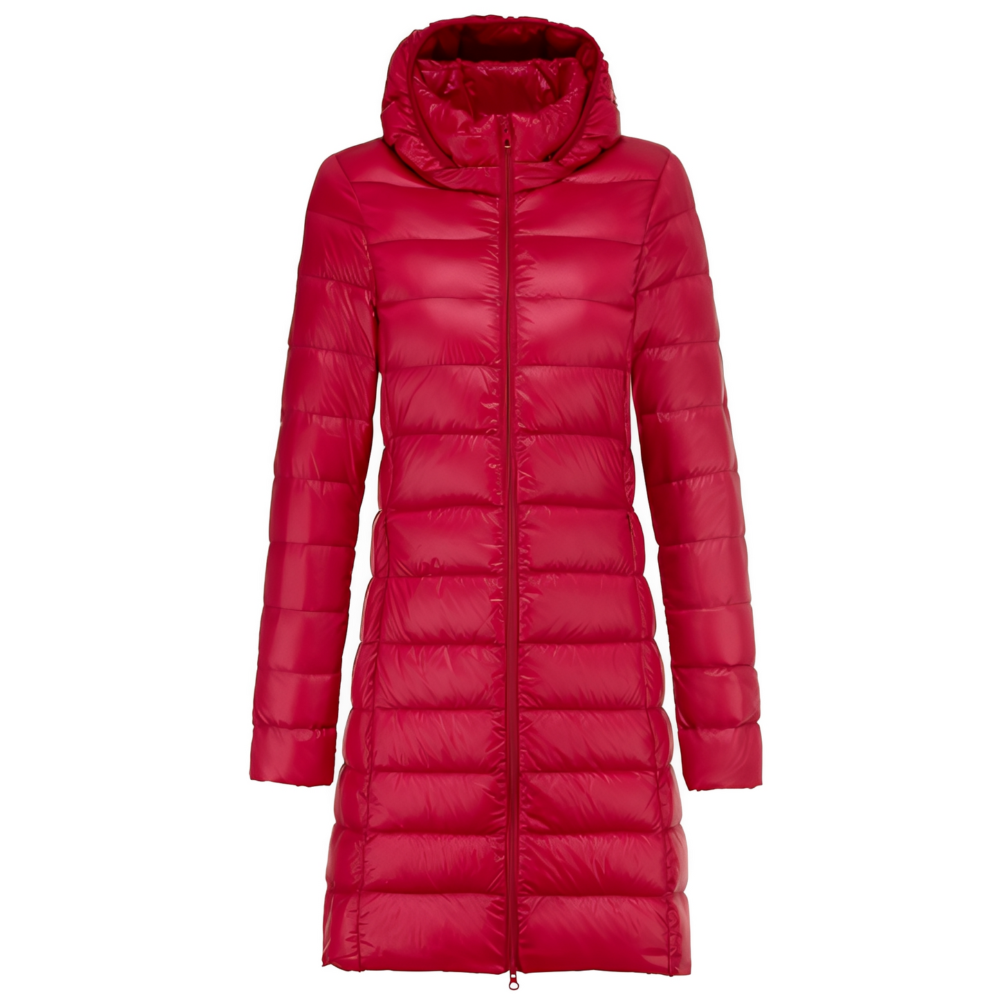 Charlotte - Stilfuld lang dunjakke med hætte til damer