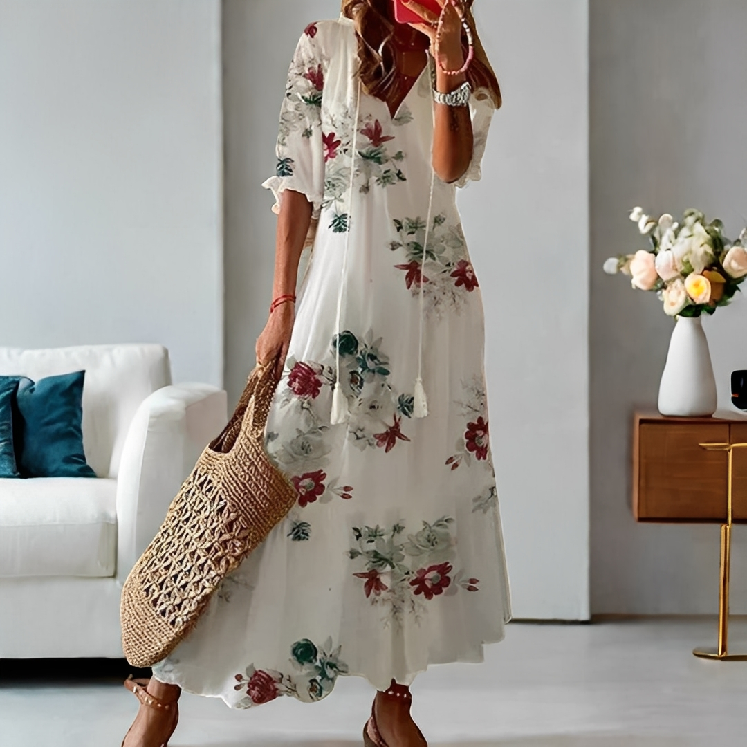 Alica - Afslappet løs kjole med V-hals til kvinder