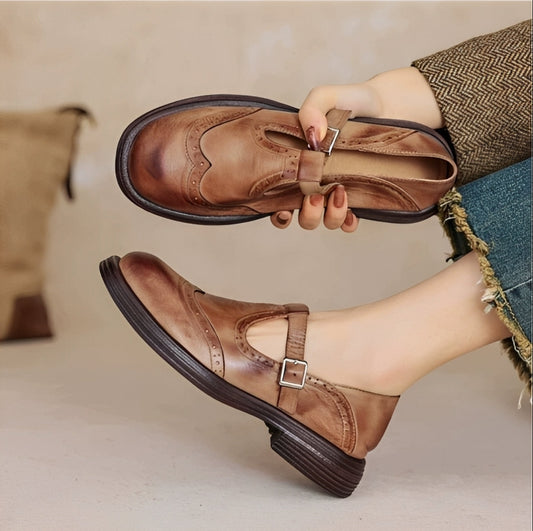 Erika - Retro-sko af tykt læder til damer