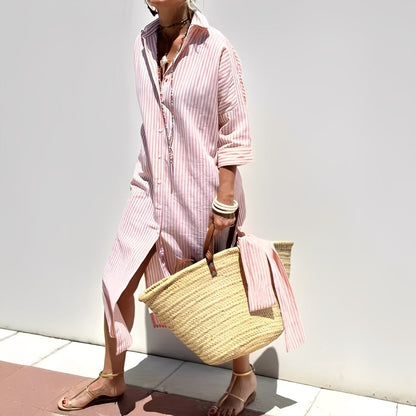 Paulette - Stribet klassisk skjortekjole til kvinder