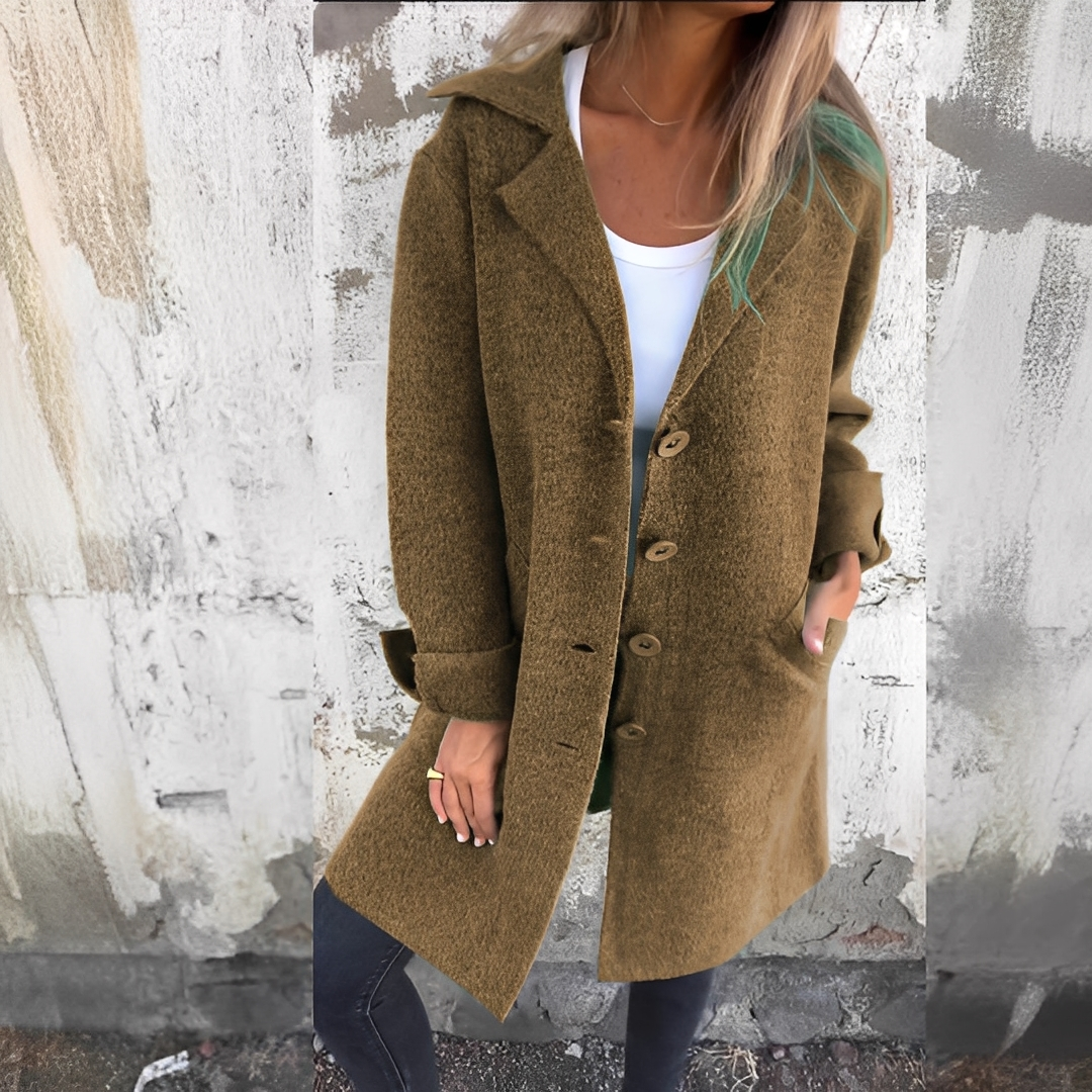 Odile - Lang afslappet frakke med revers til kvinder