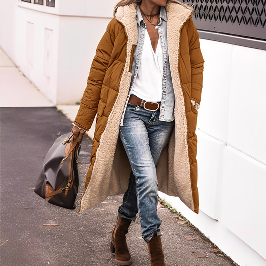 Nadège - Lang vatteret vinterfrakke med hætte til kvinder