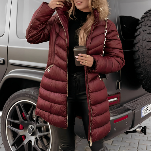 Caroline - Elegant jakke med pelskrave til damer