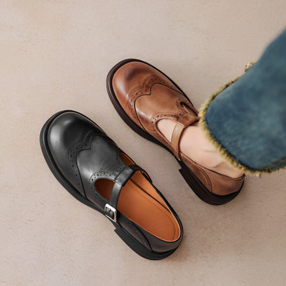 Erika - Retro-sko af tykt læder til damer