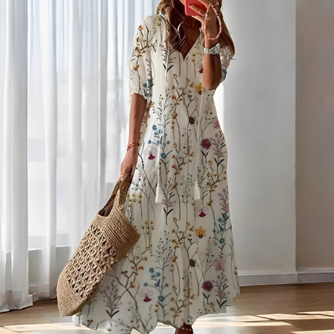 Alica - Afslappet løs kjole med V-hals til kvinder