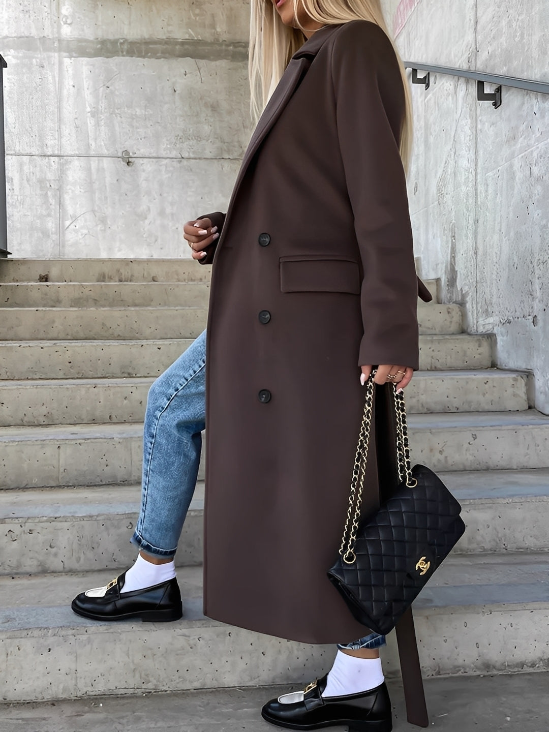 Suzanne - Klassisk dobbeltbrystet frakke med bælte til damer