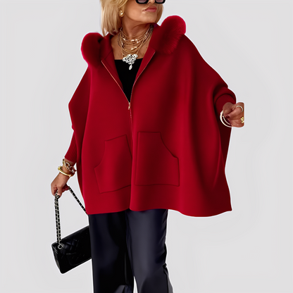 Elvena - Moderne kunstpelsfrakke med hætte til damer