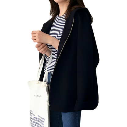 Julie - Løs uldfrakke med lynlås til damer