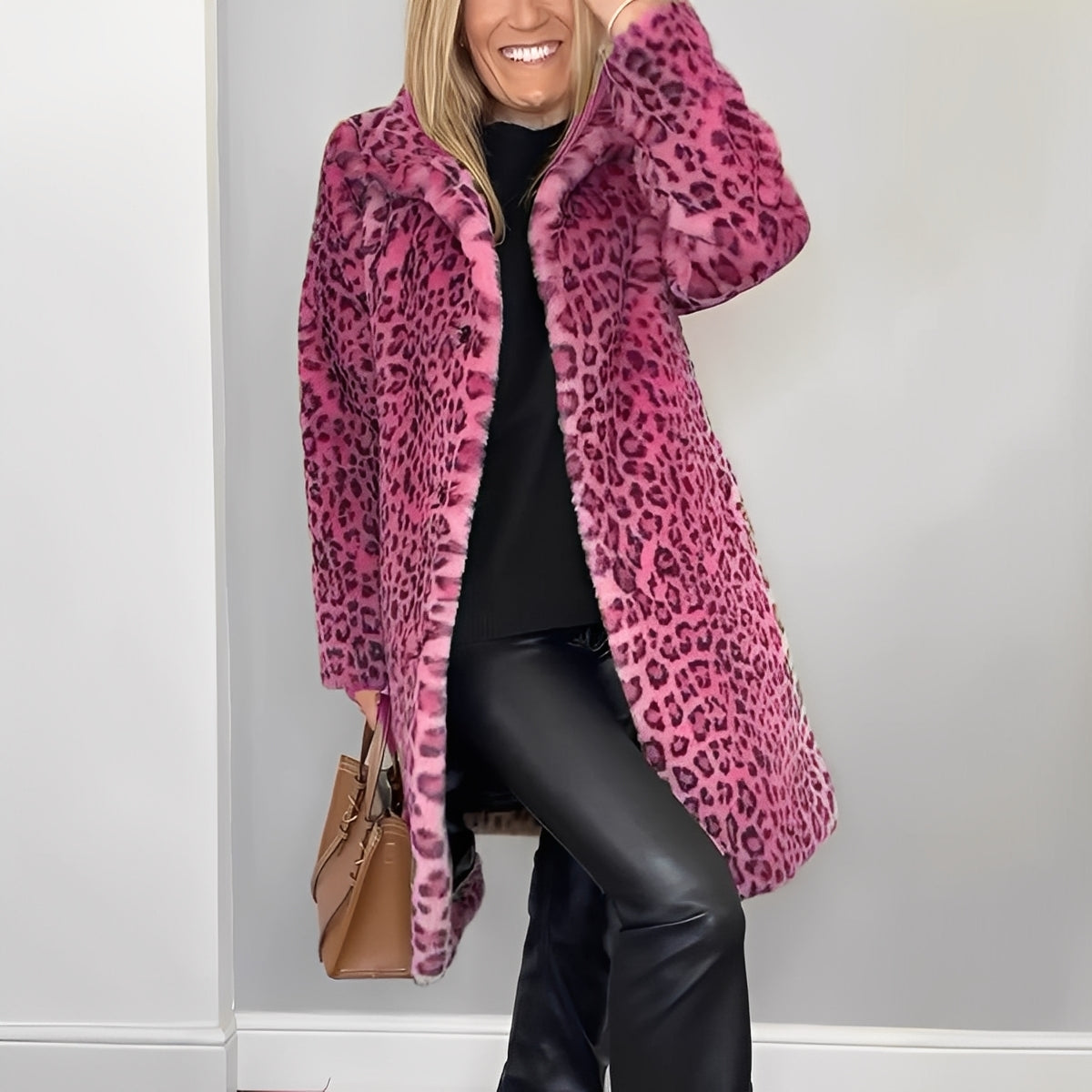 Ellen - Stilfuld plysfrakke med print til damer