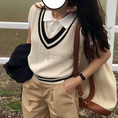 Leona - Klassisk strikvest med V-hals til damer