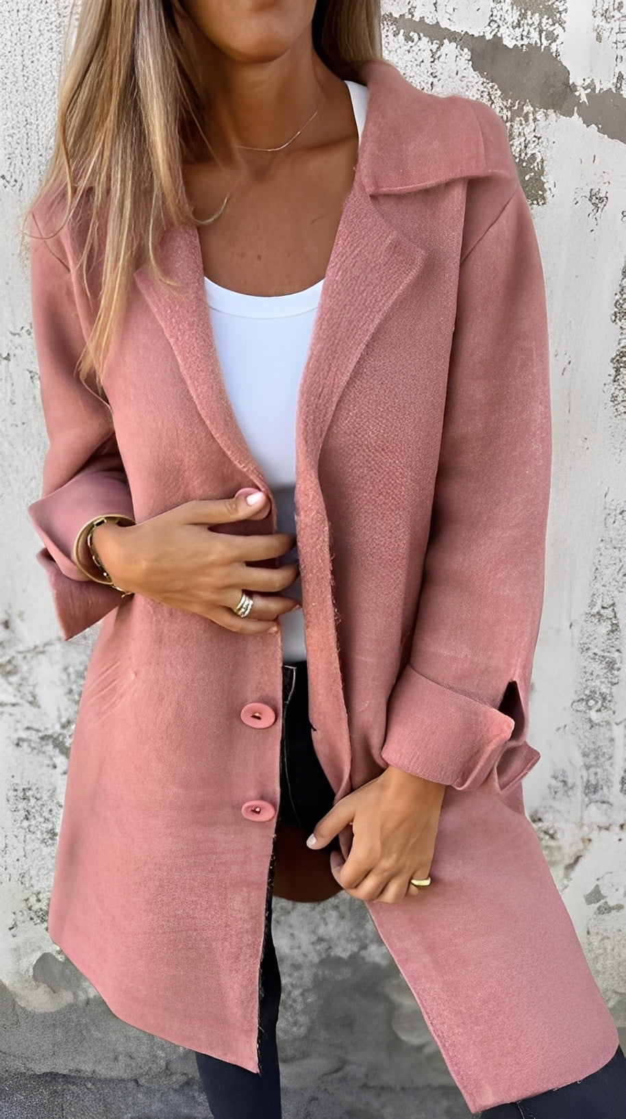 Meridith - Stilfuld lang frakke med reverskrave til damer