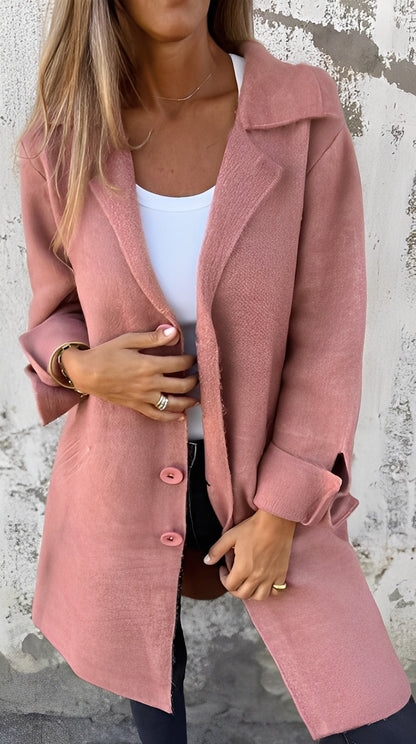 Meridith - Stilfuld lang frakke med reverskrave til damer