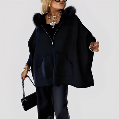 Elvena - Moderne kunstpelsfrakke med hætte til damer