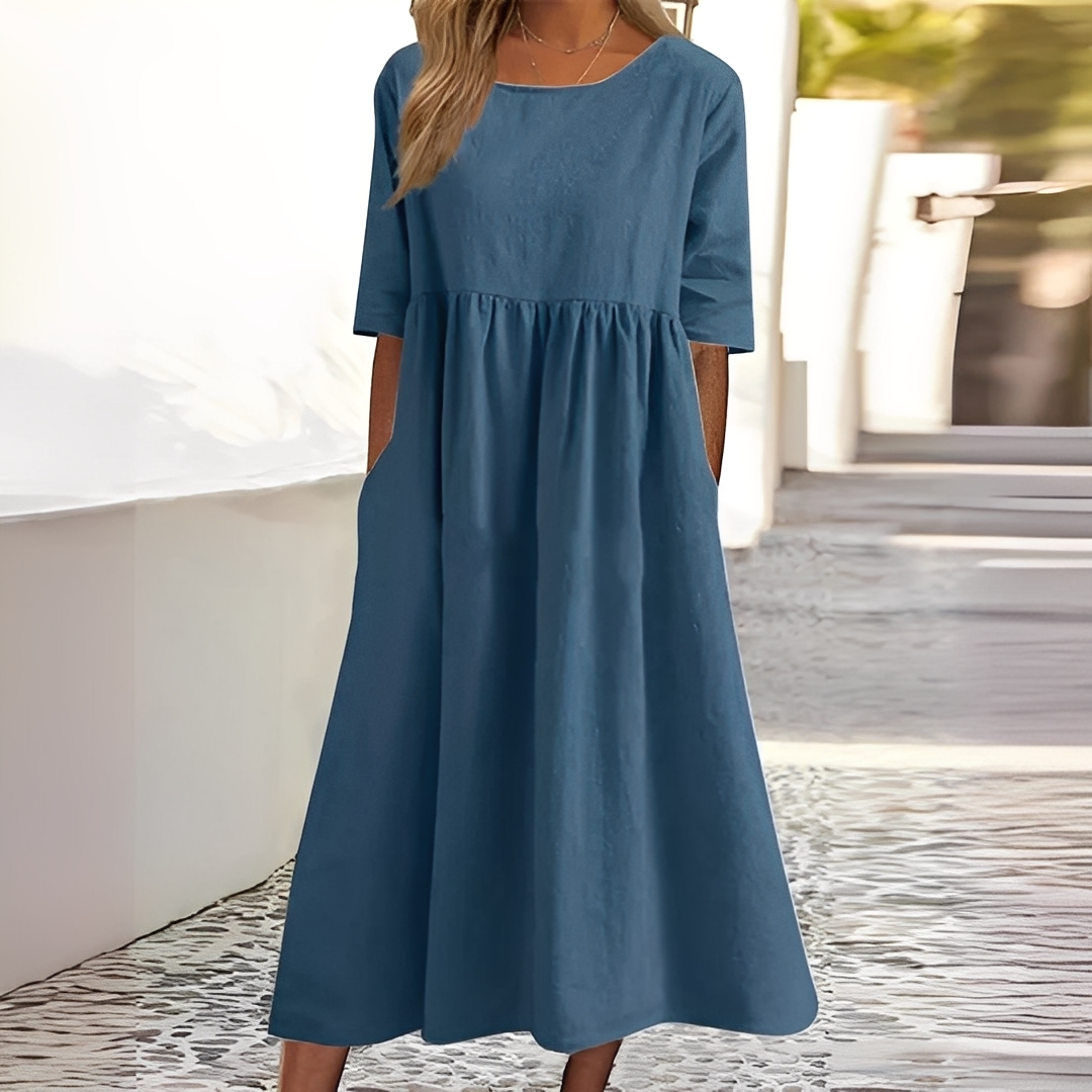 Sylvette - Bomuldskjole til kvinder med rund halsudskæring