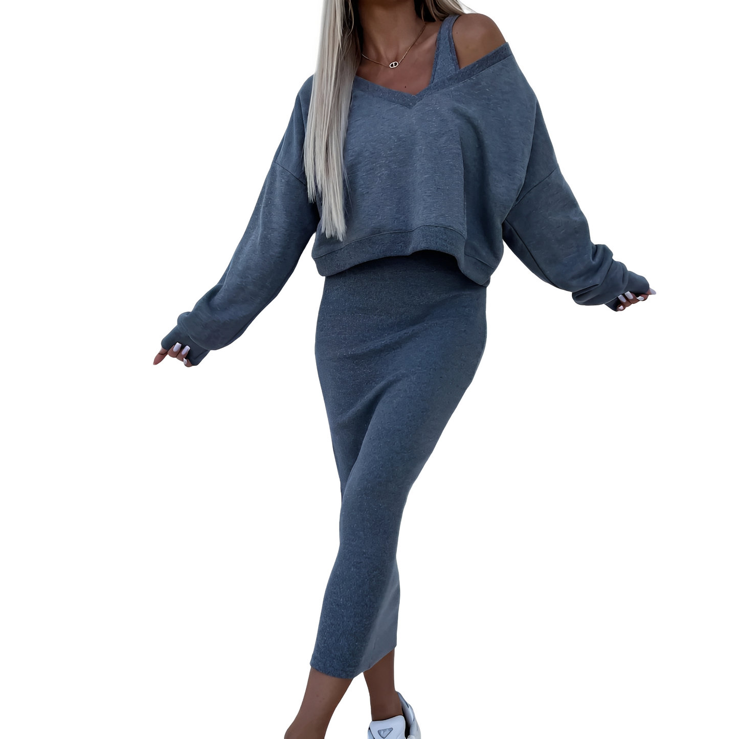 Tianna - Stilfuldt sæt af sweater og nederdel til damer