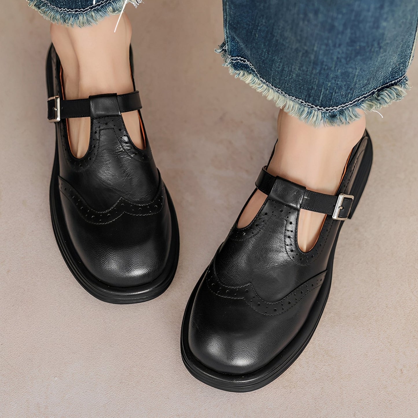 Erika - Retro-sko af tykt læder til damer