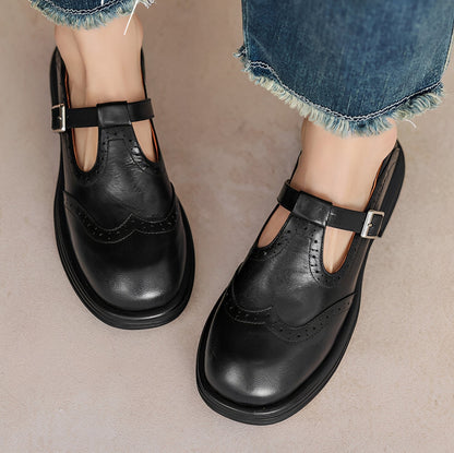 Erika - Retro-sko af tykt læder til damer