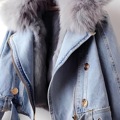 Nella - Stilfuld jeansjakke med pelskant til damer