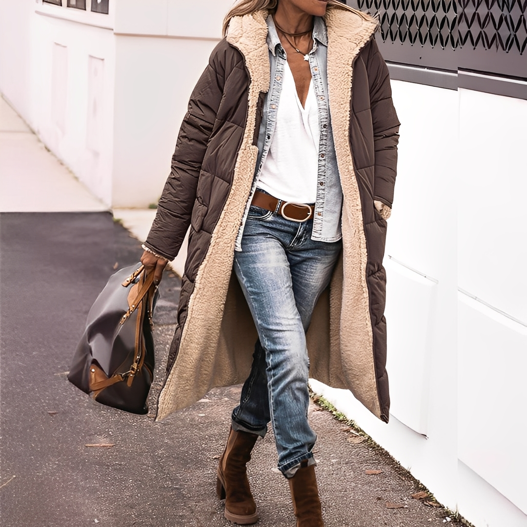 Nadège - Lang vatteret vinterfrakke med hætte til kvinder